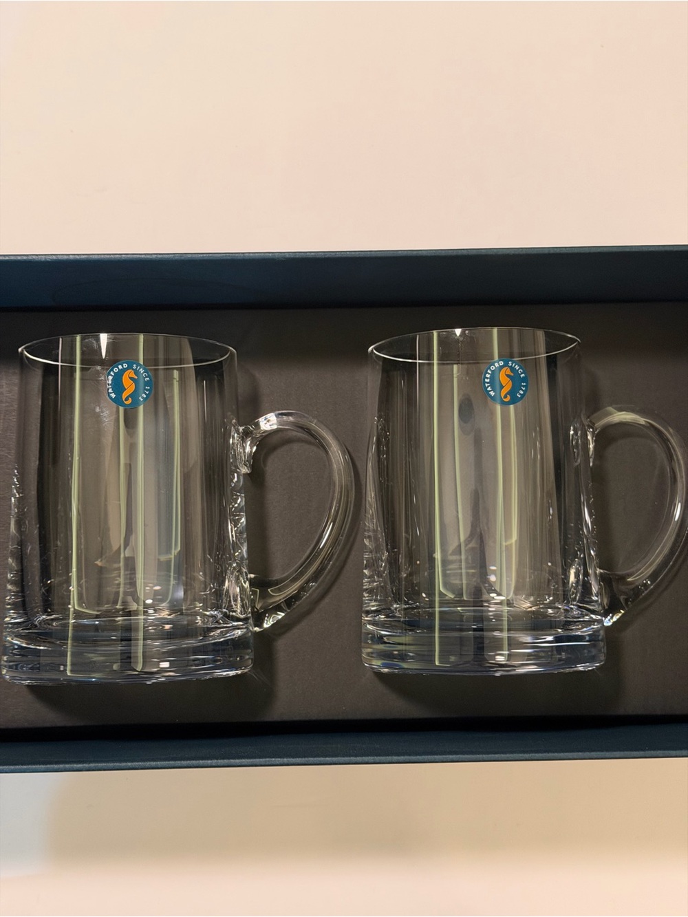 Waterford Clear Hybrid Glass Mugs with Handles - Set of 2 NEW
